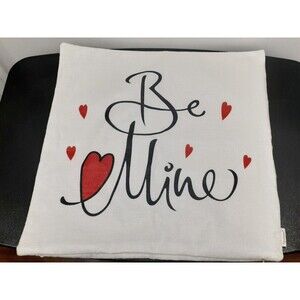 Be Mine Cotton Canvas Pillow Cover ONLY Cream RED HEARTS PILLOW NOT INCLUDED